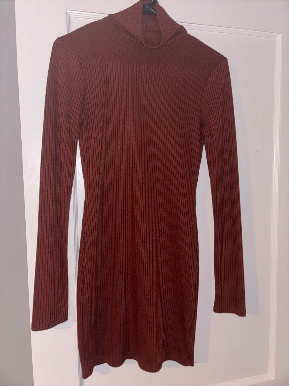 Urban Outfitters Ribbed Turtleneck Long Sleeve Dress — Rust Brown